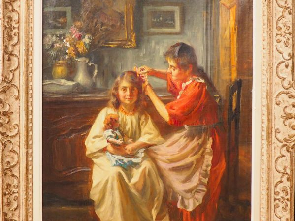 Marius BARTHALOT. "Jeune fille à la toilette". Huile sur toile.  Signé