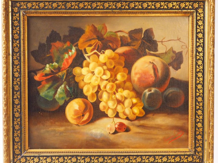 Emile BESSIERE. 'Nature morte aux fruits'. Huile sur toile. Signée en 