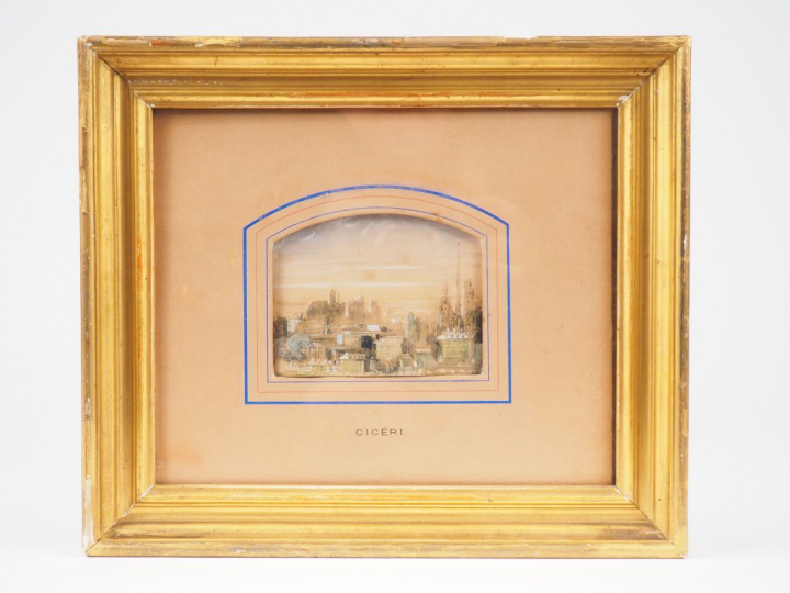 CICÉRI. 'Vue de ville'. Aquarelle, signée en bas à gauche. Dim. : 7 x 