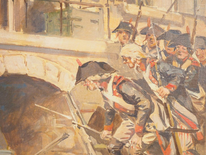 G. CONRAD.  'Arrestation sous la Révolution'. Huile sur toile.  Signée