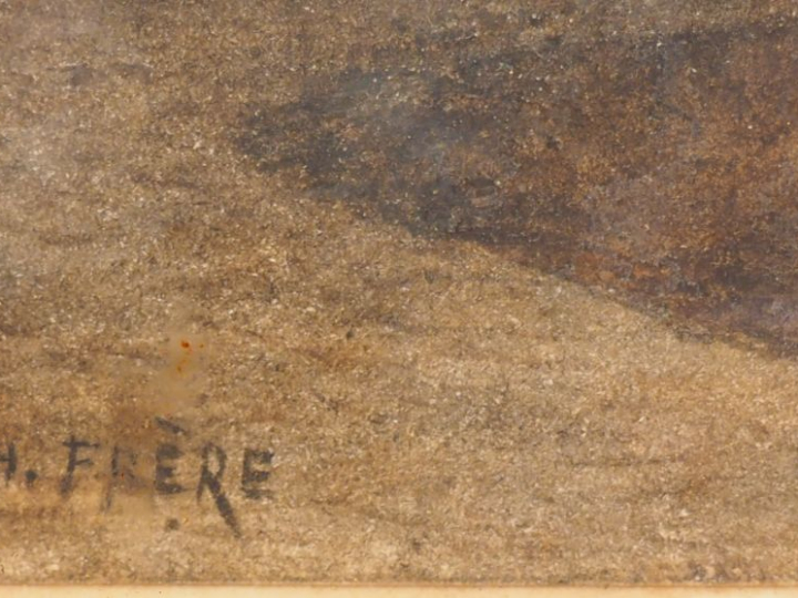 Théodore FRERE. 'Camp de bédouins au bord de la rivière' Aquarelle.  S