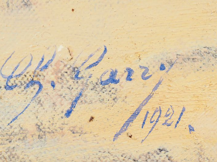 Charley. GARRY. ' Elégante à la robe rose et à l'ombrelle' Huile sur t