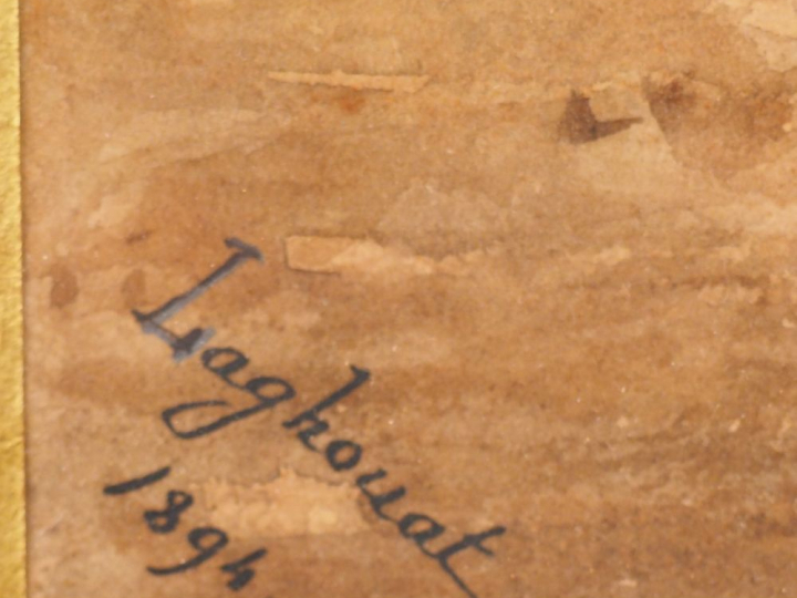 LAGHOUAT. 'Chameliers au crépuscule' Aquarelle. Signée en bas à gauche