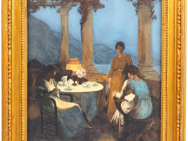 Georges LÉTOFFÉ. 'L’heure du thé'. Aquarelle gouachée.  Signée en bas.