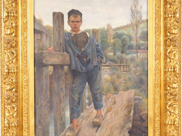 MARINITSCH. 'Jeune garçon en guenilles, près d'un moulin'. Huile sur t