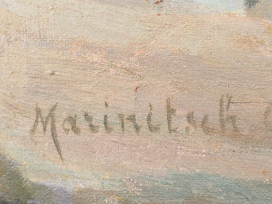 MARINITSCH. 'Jeune garçon en guenilles, près d'un moulin'. Huile sur t