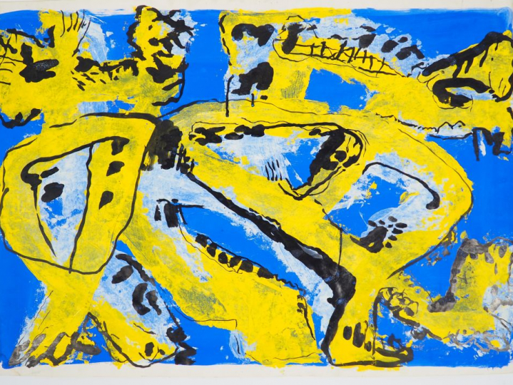 Pierre PRENERON. Composition abstraite'. Acrylique sur papier. Signée.