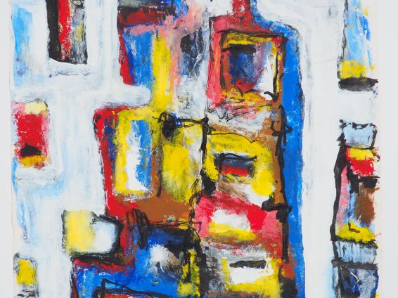 Pierre PRENERON. 'Composition abstraite'. Acrylique sur papier. Signée