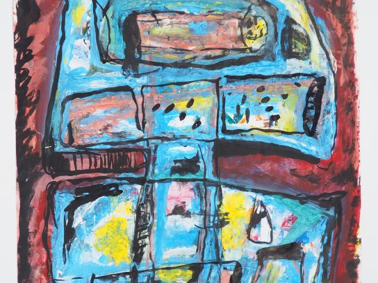 Pierre PRENERON. 'Composition abstraite'. Acrylique sur papier. Signée