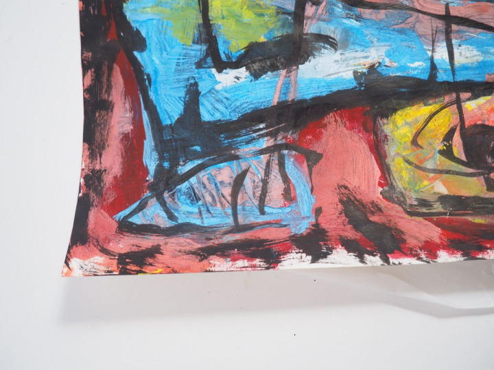 Pierre PRENERON. 'Composition abstraite'. Acrylique sur papier. Signée