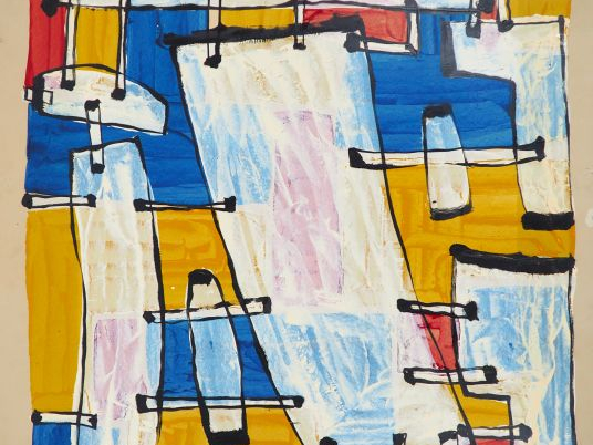 Pierre PRENERON. 'Composition abstraite'. Acrylique sur papier. Signée