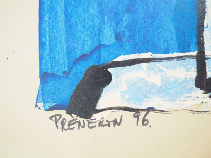 Pierre PRENERON. 'Composition abstraite'. Acrylique sur papier. Signée