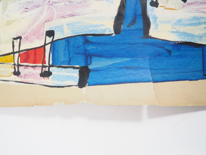 Pierre PRENERON. 'Composition abstraite'. Acrylique sur papier. Signée