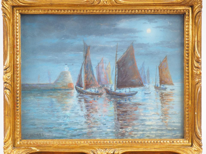 L. SABATIER. 'Marine'. Pastel.  Signé en bas à gauche.  Dim. à vue : 2