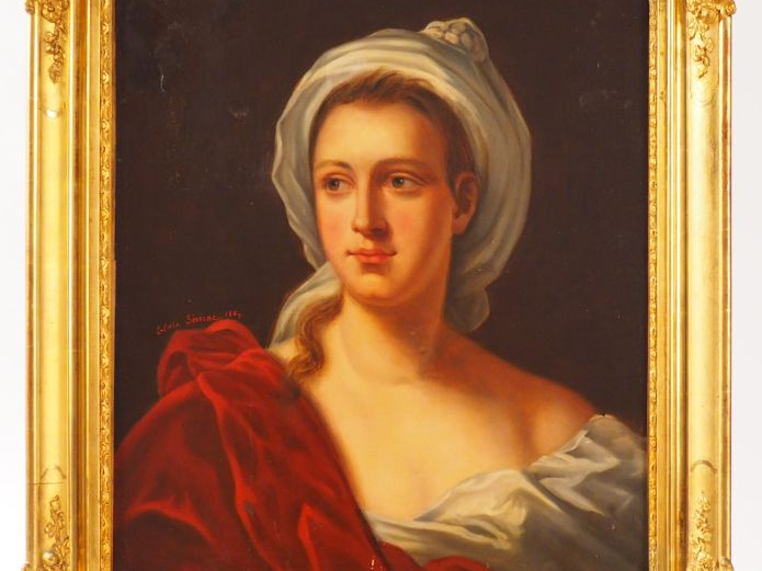 Elaïs SEVERAC. 'Portrait de jeune femme au turban'. Huile sur toile.  