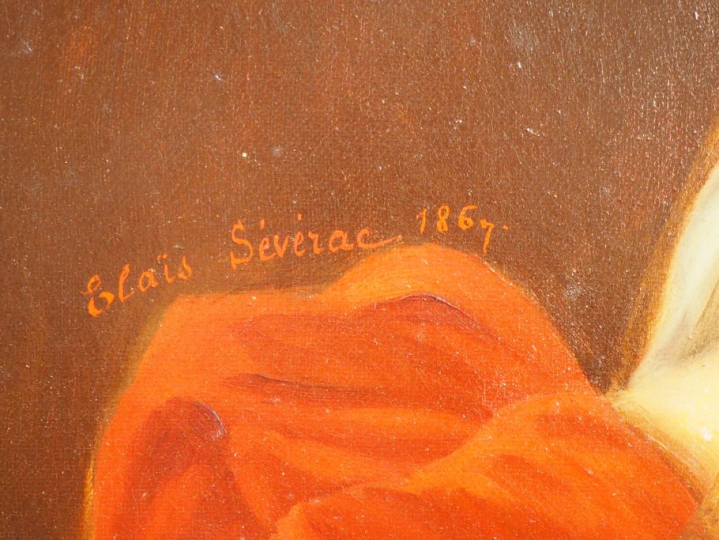 Elaïs SEVERAC. 'Portrait de jeune femme au turban'. Huile sur toile.  