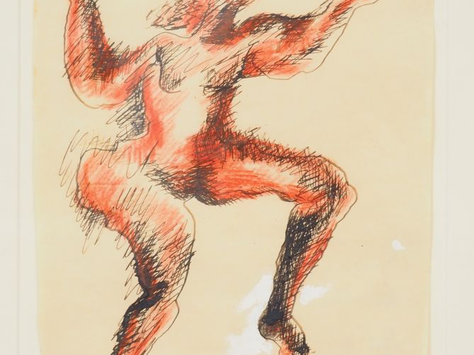 Ossip ZADKINE. 'Femme nue' Dessin à l’encre et au crayon. Signé du mon