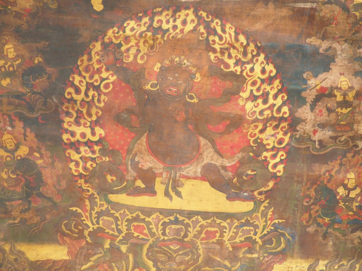 Thangka en polychromie et rehauts dorés sur toile, représentant Vajrap