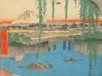 Vente aux enchères HIROSHIGE (1797-1858) Deux estampes oban tate-e  de la série des « Cen