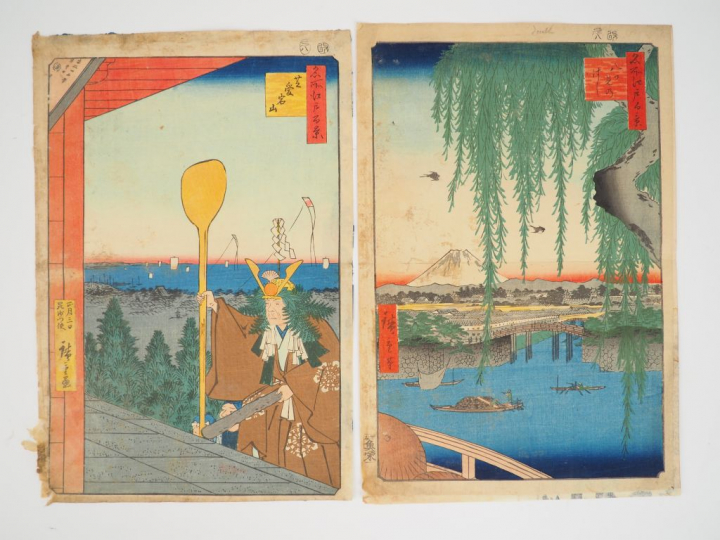 HIROSHIGE (1797-1858) Deux estampes oban tate-e  de la série des « Cen
