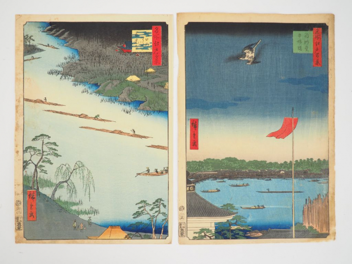 HIROSHIGE (1797-1858) Deux estampes oban tate-e de la série des « Cent