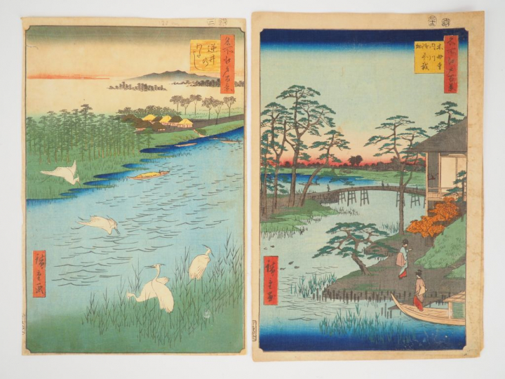 HIROSHIGE (1797-1858) Deux estampes oban tate-e  la série des « Cent v