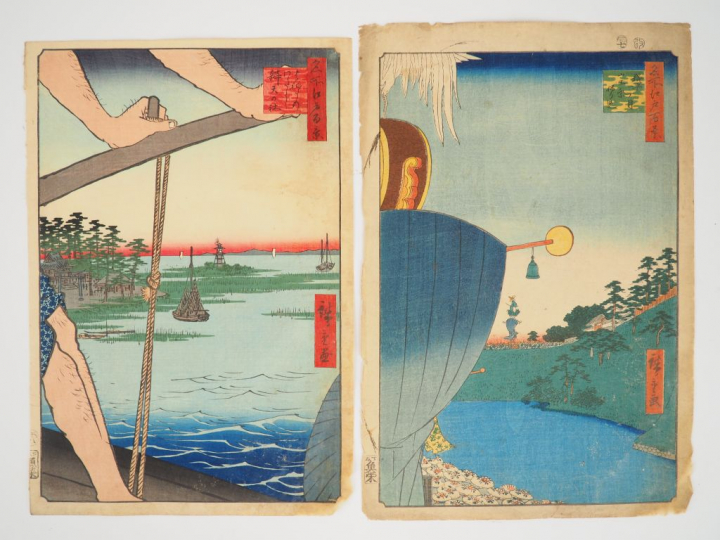 HIROSHIGE (1797-1858) Deux estampes oban tate-e de la série des « Cent