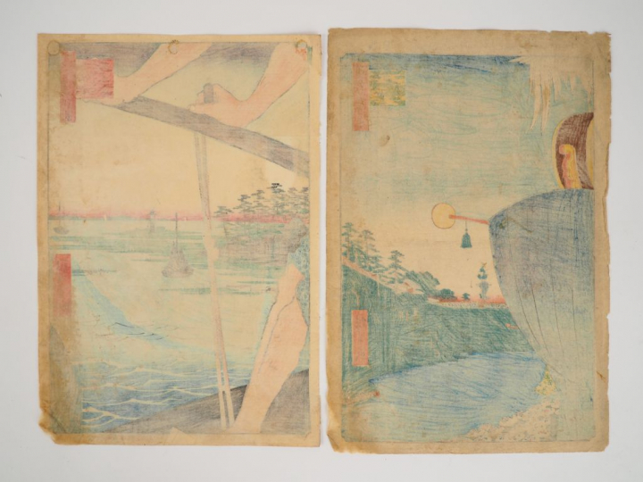 HIROSHIGE (1797-1858) Deux estampes oban tate-e de la série des « Cent