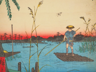 Vente aux enchères HIROSHIGE (1797-1858) Deux estampes oban tate-e de la série des « Cent
