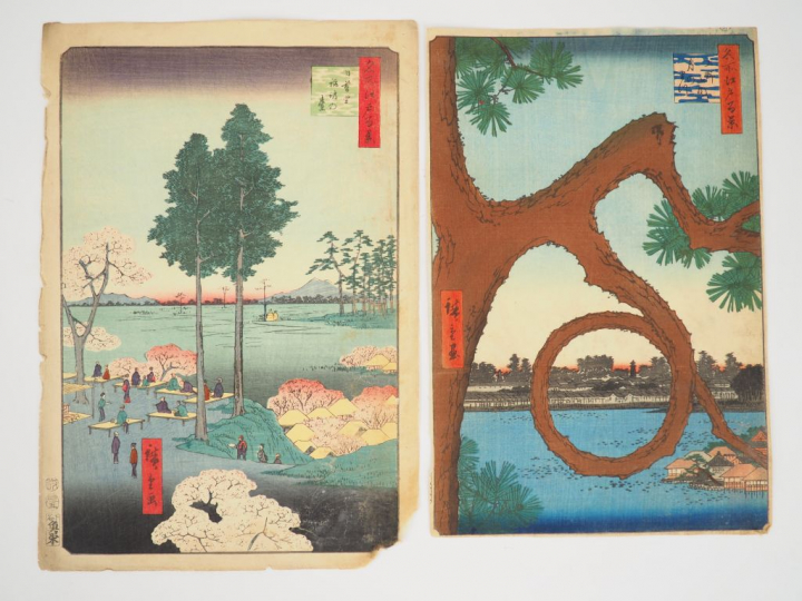 HIROSHIGE (1797-1858) Deux estampes oban tate-e de la série des « Cent