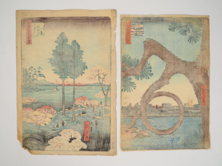 HIROSHIGE (1797-1858) Deux estampes oban tate-e de la série des « Cent