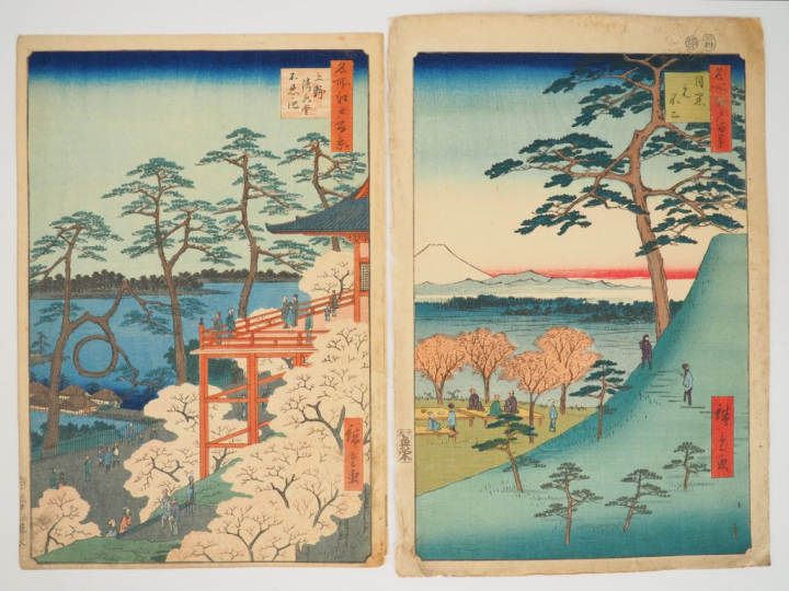 HIROSHIGE (1797-1858) Deux estampes oban tate-e de la série des « Cent