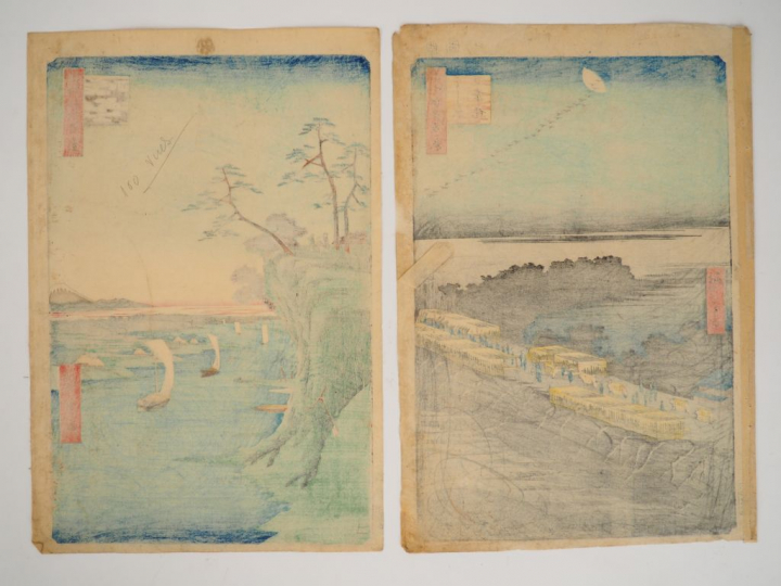 HIROSHIGE (1797-1858) Deux estampes oban tate-e de la série des « Cent