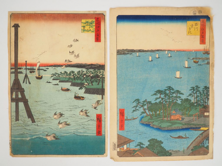 HIROSHIGE (1797-1858) Deux estampes oban tate-e de la série des « Cent