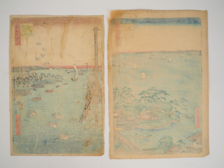 HIROSHIGE (1797-1858) Deux estampes oban tate-e de la série des « Cent