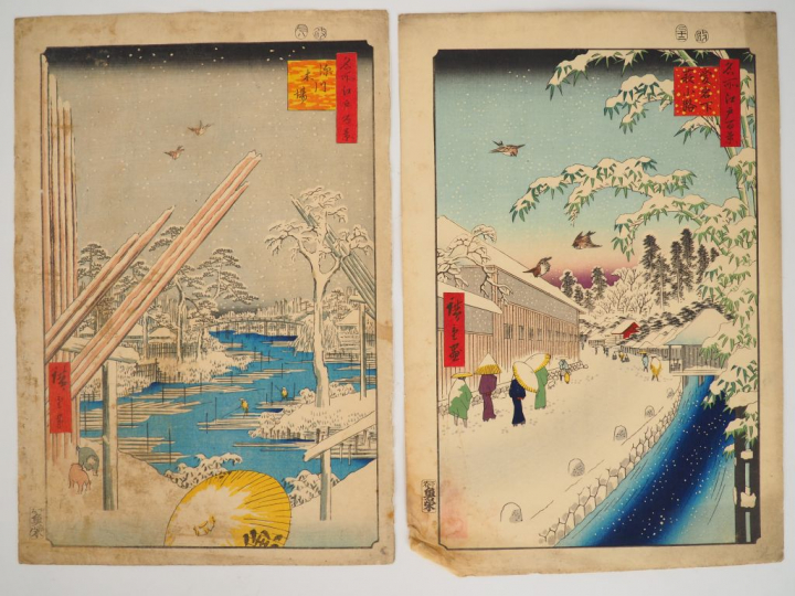 HIROSHIGE (1797-1858) Deux estampes oban tate-e de la série des « Cent