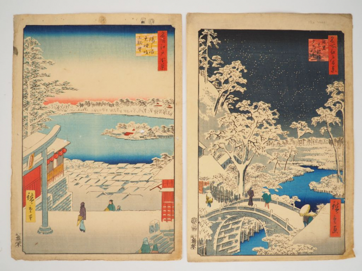 HIROSHIGE (1797-1858) Deux estampes oban tate-e de la série des « Cent