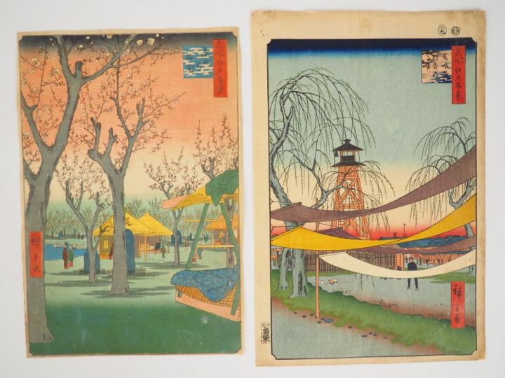 HIROSHIGE (1797-1858) Deux estampes oban tate-e de la série des « Cent