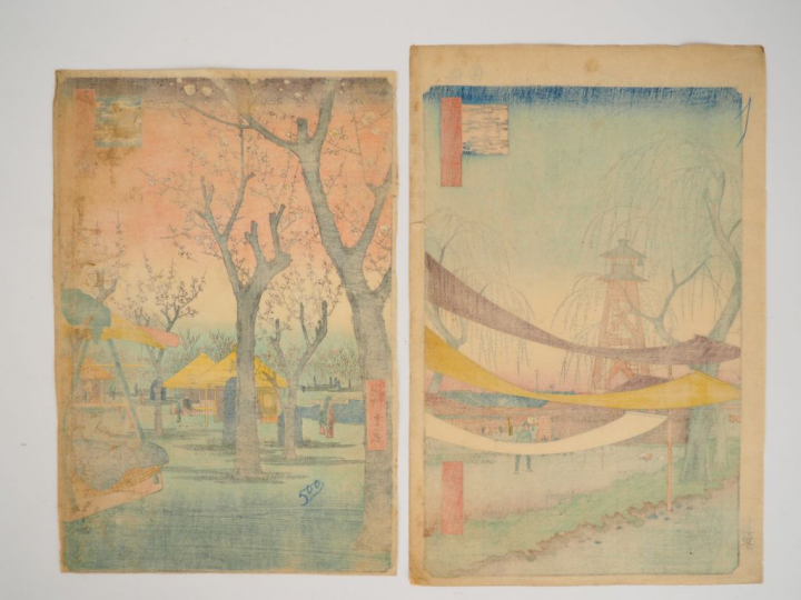 HIROSHIGE (1797-1858) Deux estampes oban tate-e de la série des « Cent