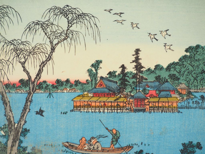 Ensemble de deux estampes :  - par Kunimaro (1830-1870), oban tate-e d