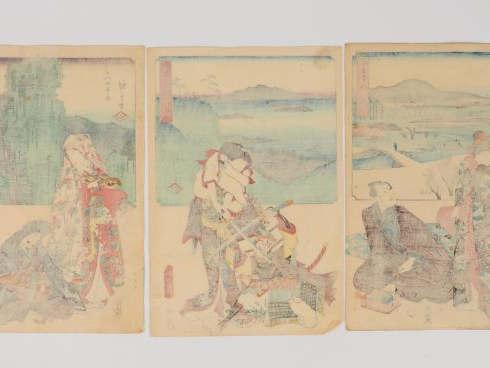 HIROSHIGE (1797-1858) et TOYOKUNI III (1786-1865)  Cinq estampes de la