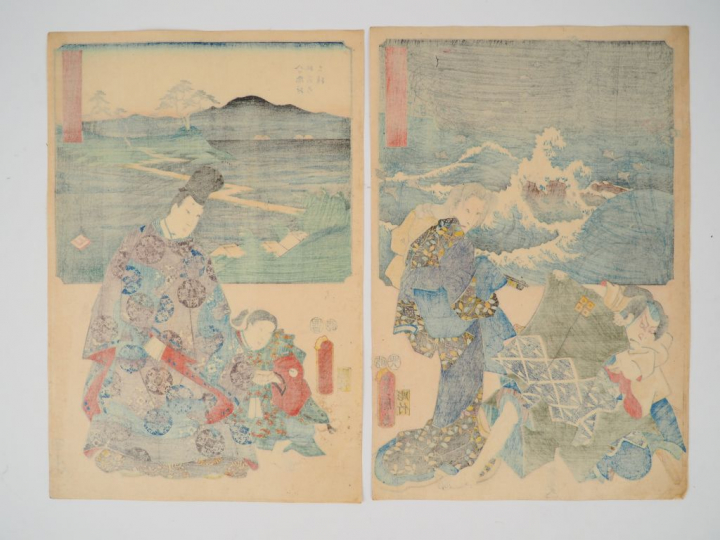 HIROSHIGE (1797-1858) et TOYOKUNI III (1786-1865)  Cinq estampes de la