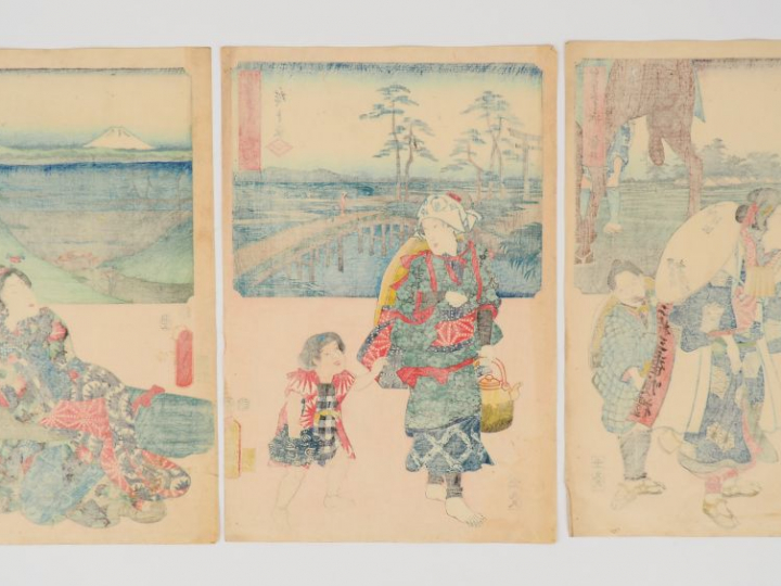 HIROSHIGE (1797-1858) et TOYOKUNI III (1786-1865)  Cinq estampes de la