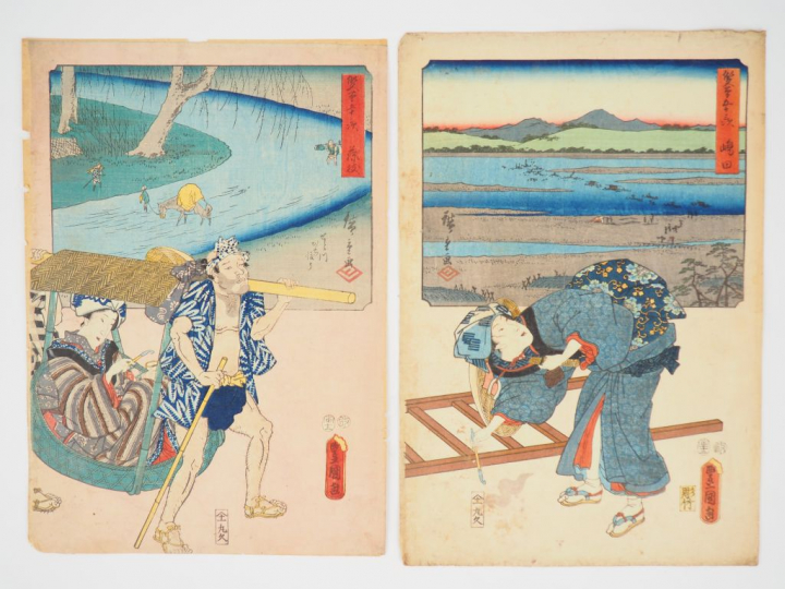 HIROSHIGE (1797-1858) et TOYOKUNI III (1786-1865)  Cinq estampes de la