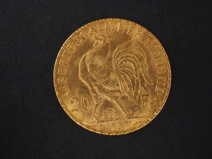 Pièce de 20 Francs or, 1909. FRAIS ACHETEURS : 5% TTC