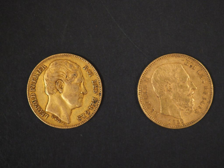 Deux pièces de 20 Francs or belge, 1865 et 1869. FRAIS ACHETEURS : 5% 