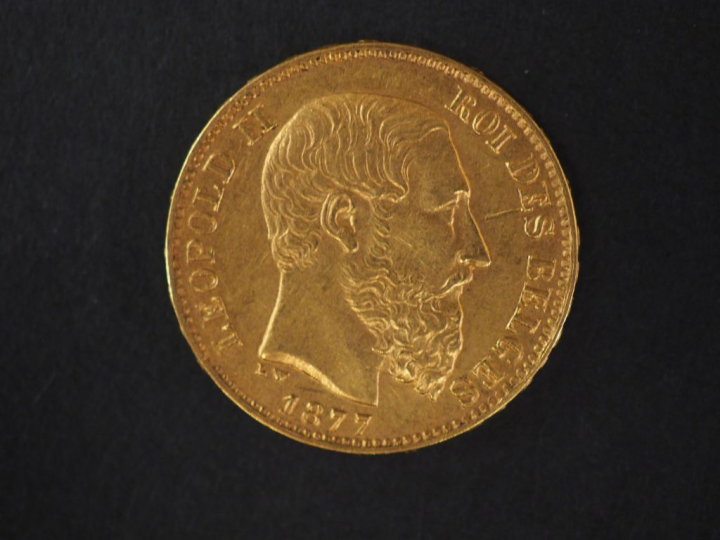 Pièce de 20 Francs belge, 1877. FRAIS ACHETEURS : 5% TTC
