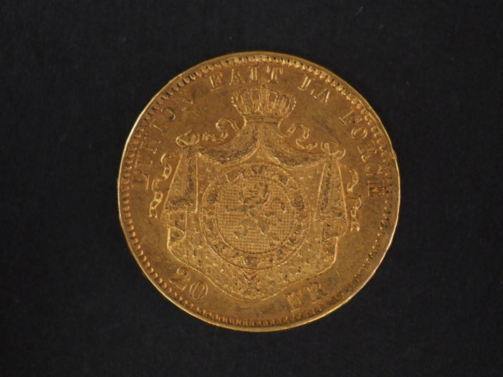 Pièce de 20 Francs belge, 1877. FRAIS ACHETEURS : 5% TTC