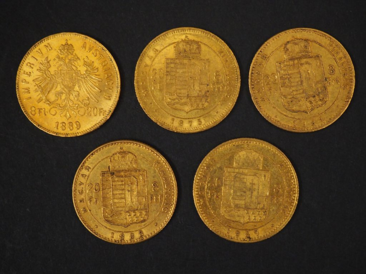 Cinq pièces de 20 Francs - 8 Forint or, François Joesph I, 1875-KB, 18