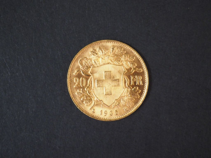 Pièce de 20 Francs or suisse, 1935. FRAIS ACHETEURS : 5% TTC